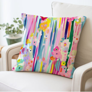 Abstract Floral Pillow, Bright Colourful Flowers Cushion