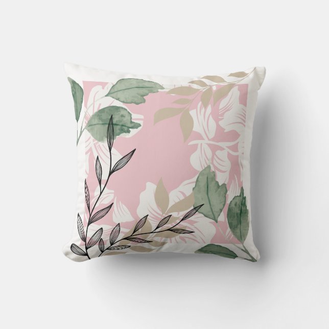 Abstract floral pink and green cushion (Front)