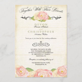 Abstract Floral Pink & Cream Wedding Invitation