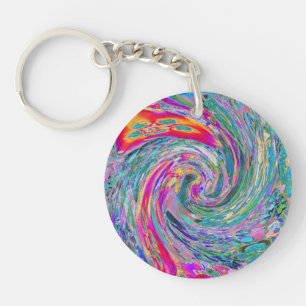 Abstract Floral Psychedelic Rainbow Waves of Colou Key Ring