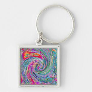 Abstract Floral Psychedelic Rainbow Waves of Colou Key Ring