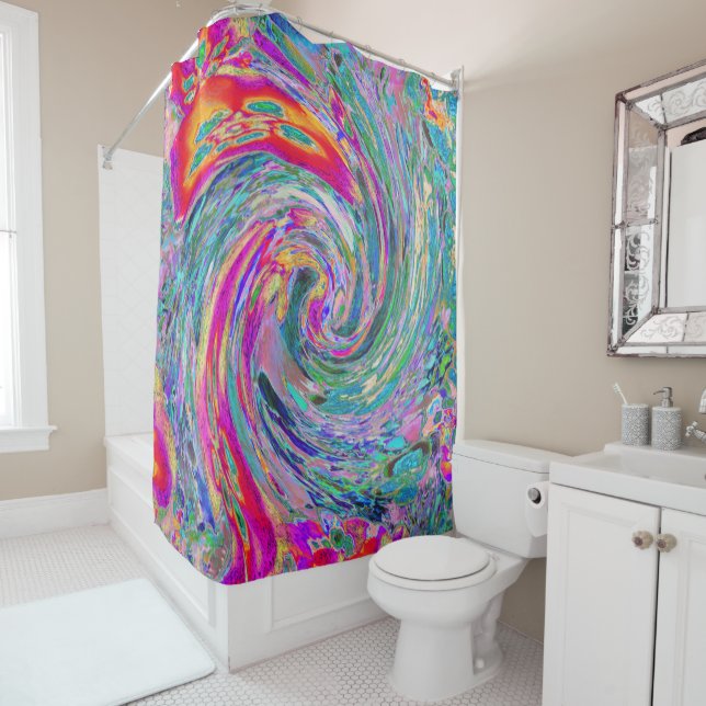 Abstract Floral Psychedelic Rainbow Waves of Colou Shower Curtain (In Situ)
