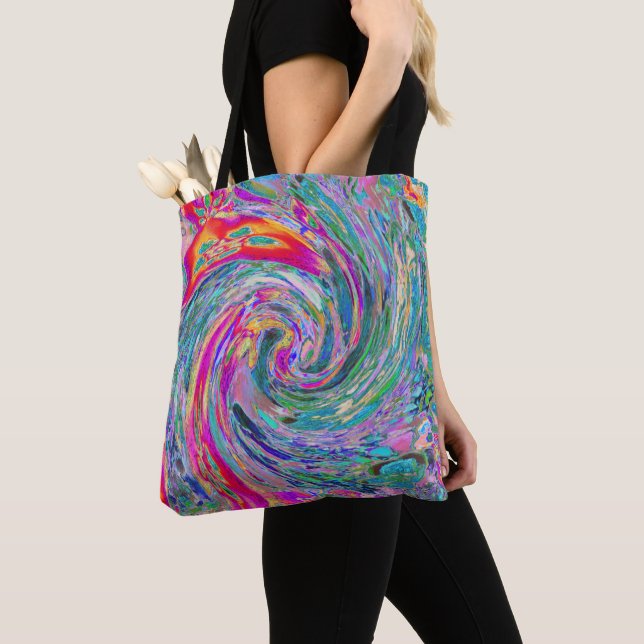 Abstract Floral Psychedelic Rainbow Waves of Colou Tote Bag (Close Up)