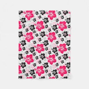 Abstract Floral Red Black Whi Fleece Blanket