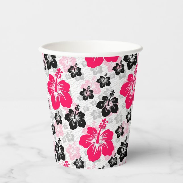 Abstract Floral Red Black White Paper Cups (Front)