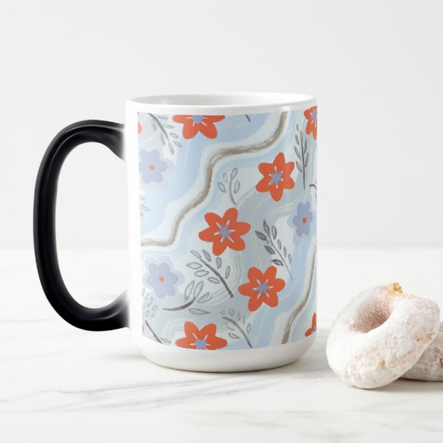 Abstract Floral Retro Swirls Magic Mug (With Donut)