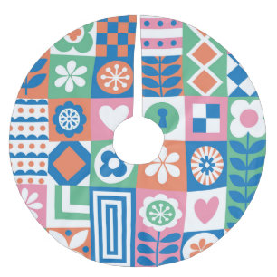 Abstract Floral: Scandinavian Folk Design. Brushed Polyester Tree Skirt