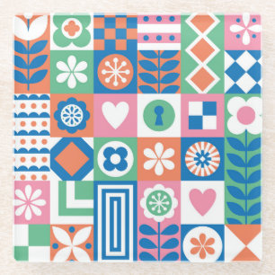 Abstract Floral: Scandinavian Folk Design. Glass Coaster