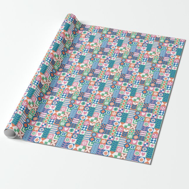 Abstract Floral: Scandinavian Folk Design. Wrapping Paper (Unrolled)
