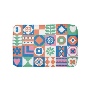 Abstract Floral Scandinavian Folk Pattern Bath Mat