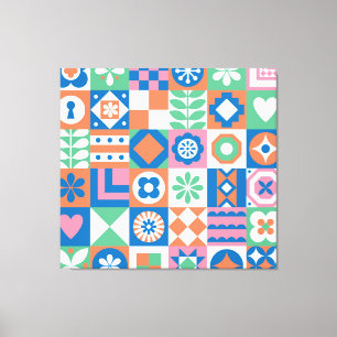 Abstract Floral Scandinavian Folk Pattern Canvas Print
