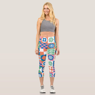 Abstract Floral Scandinavian Folk Pattern Capri Leggings