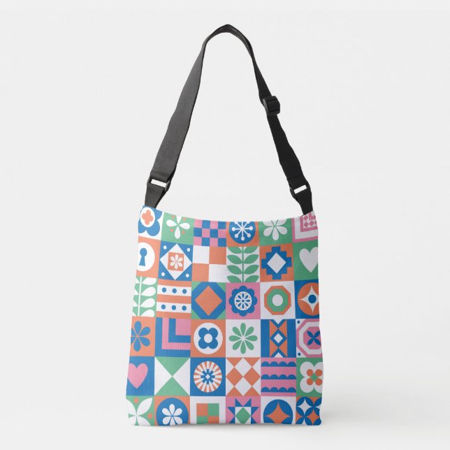 Abstract Floral Scandinavian Folk Pattern Crossbody Bag (Front)