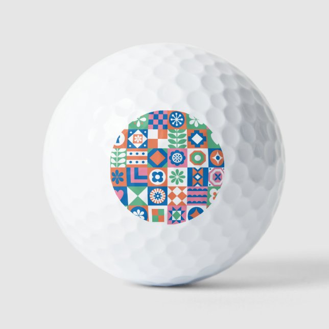 Abstract Floral Scandinavian Folk Pattern Golf Balls (Front)