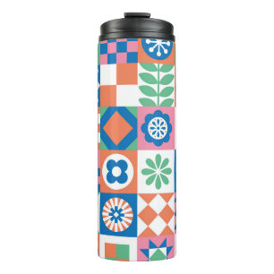 Abstract Floral Scandinavian Folk Pattern Thermal Tumbler