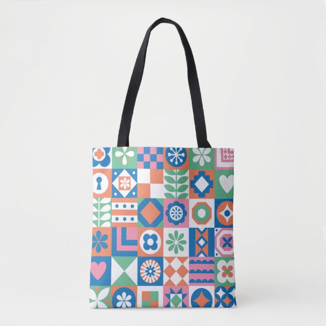 Abstract Floral Scandinavian Folk Pattern Tote Bag (Front)