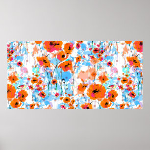 Abstract floral seamless pattern painted by brush  poster