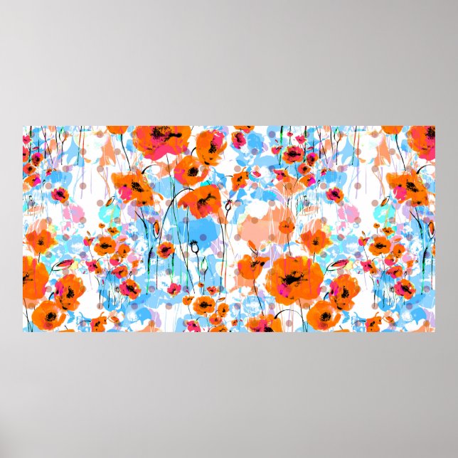 Abstract floral seamless pattern painted by brush  poster (Front)
