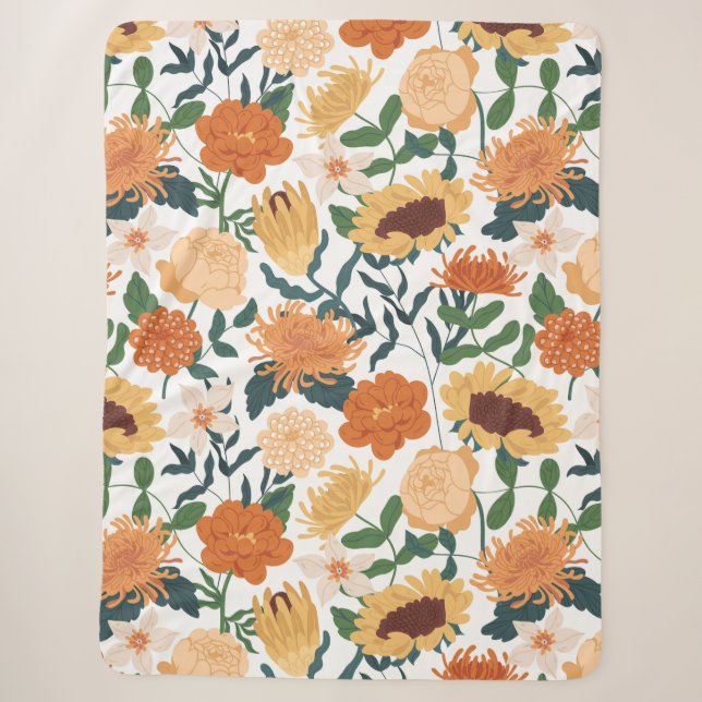 Abstract Floral Sherpa Fleece Blanket (Front)