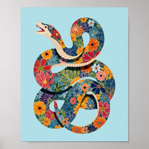 Abstract Floral Snake Colourful Painting Poster