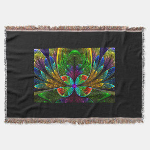 Abstract Floral Stained Glass Pattern Throw Blanket