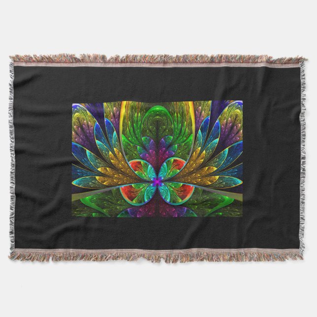 Abstract Floral Stained Glass Pattern Throw Blanket (Front)