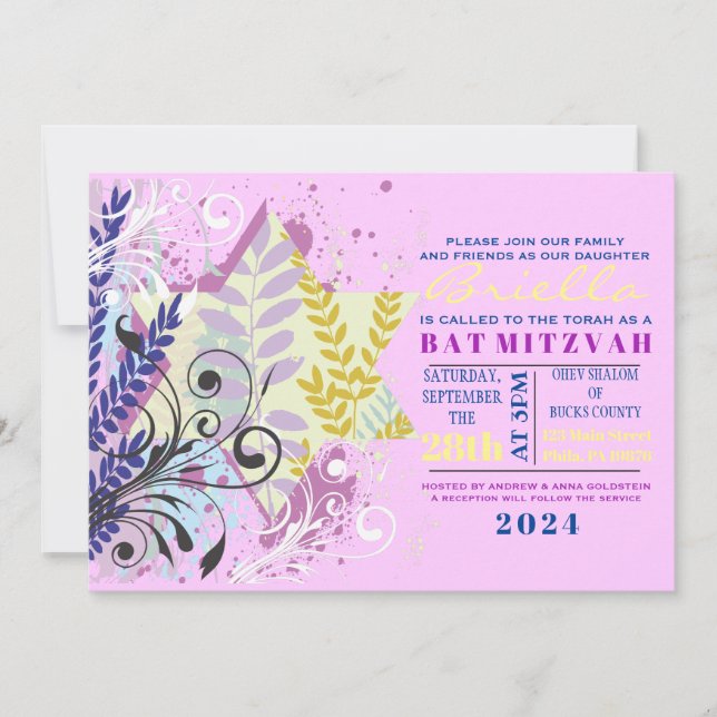 ABSTRACT FLORAL STAR Bat Mitzvah Invitation (Front)