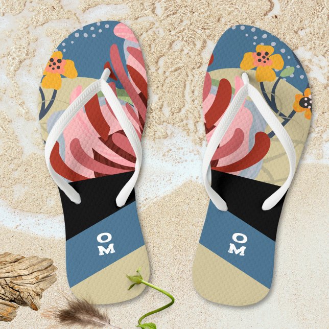 Abstract Floral Striped Monogram Jandals (Abstract Floral Striped Monogram Flip Flops ©Susanne Sachers - Sunny Mind 🌞)