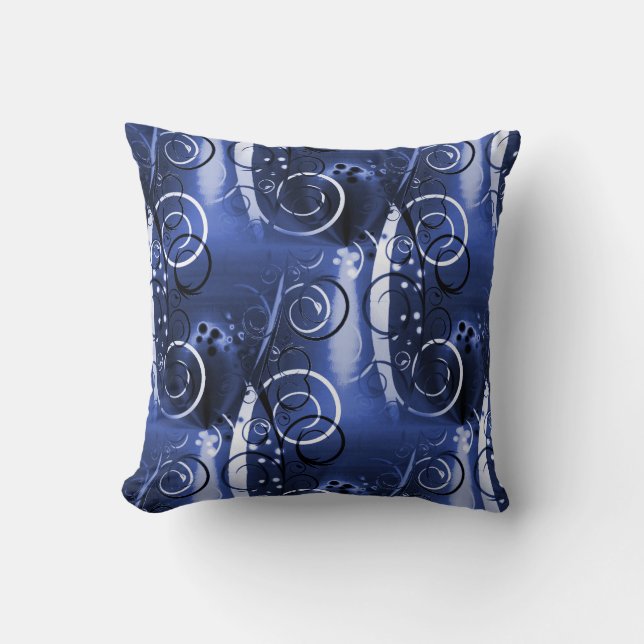 Abstract Floral Swirl Indigo Blue Girly Gifts Cushion (Front)