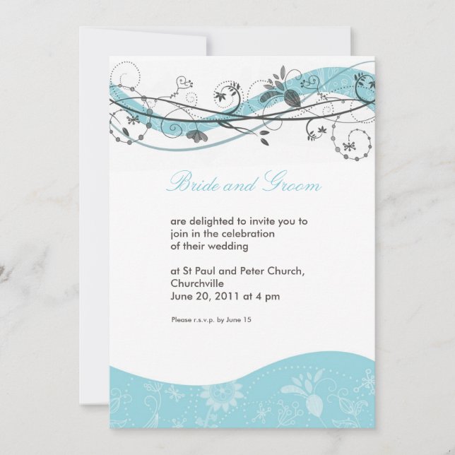 Abstract floral swirl invitation - turquoise brown (Front)