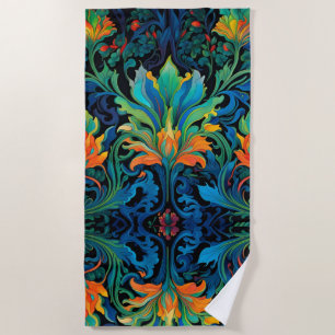 Abstract Floral Swirl Tapestry Bold Vivid Colourfu Beach Towel