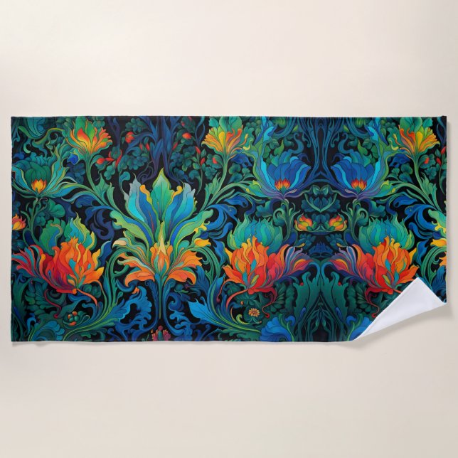 Abstract Floral Swirl Tapestry Bold Vivid Colourfu Beach Towel (Front)