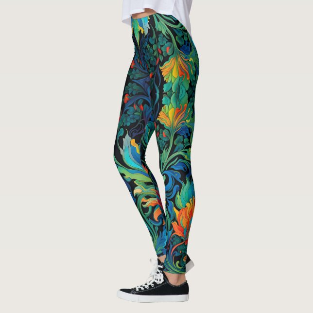 Abstract Floral Swirl Tapestry Bold Vivid Colourfu Leggings (Left)