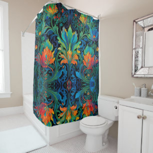 Abstract Floral Swirl Tapestry Bold Vivid Colourfu Shower Curtain