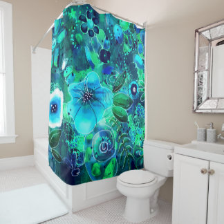 Abstract Floral Teal Blue Green Flower Flowers  Shower Curtain