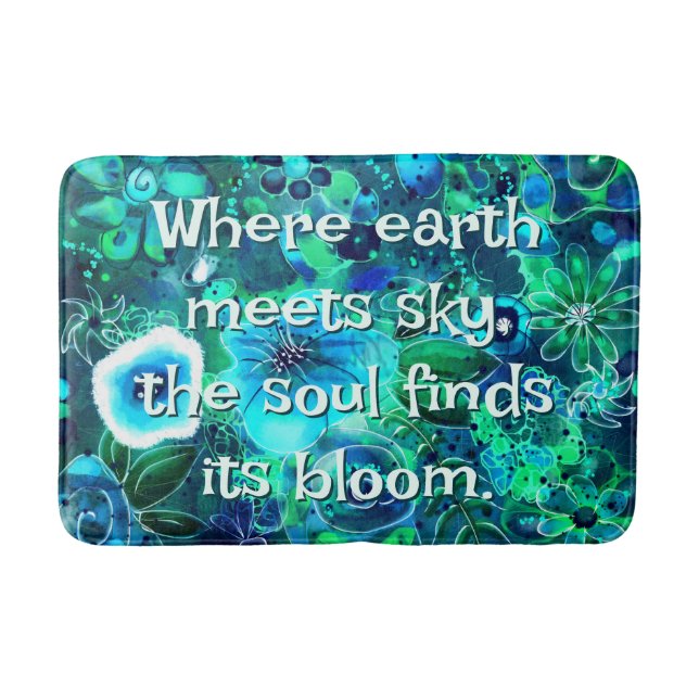 Abstract Floral Teal Blue Green Personalised Bath Mat (Front)