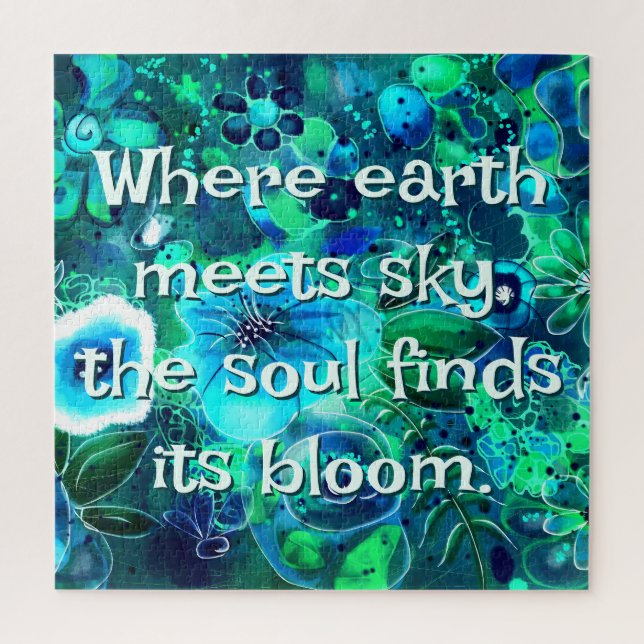 Abstract Floral Teal Blue Green Personalised Jigsaw Puzzle (Vertical)