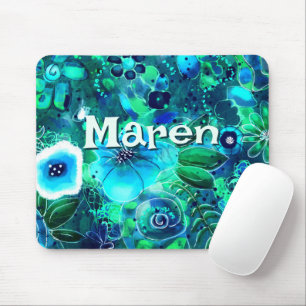 Abstract Floral Teal Blue Green Personalised Mouse Pad