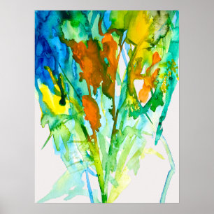 Abstract floral watercolor art poster