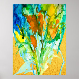 Abstract floral watercolor art poster