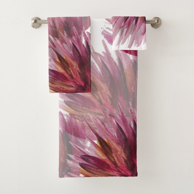 Abstract Floral Watercolor Hand-painted Bath Towel Set (Insitu)