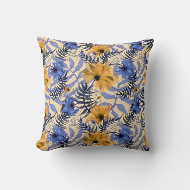Abstract Floral: Watercolor Modern Pattern Cushion (Front)