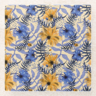 Abstract Floral: Watercolor Modern Pattern Glass Coaster