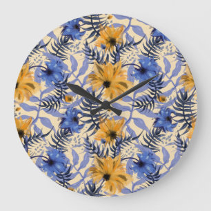 Abstract Floral: Watercolor Modern Pattern Large Clock