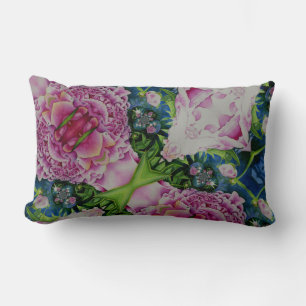 Abstract floral watercolor painting, boho retro lumbar cushion