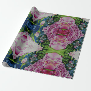 Abstract floral watercolor painting, boho retro  wrapping paper