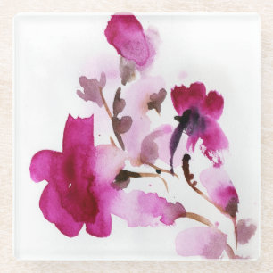 Abstract floral watercolor paintings 4 glass coaster