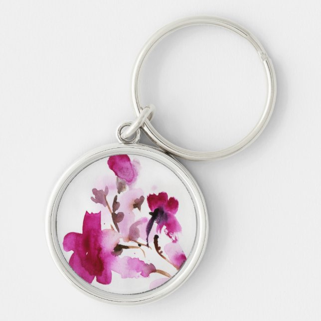 Abstract floral watercolor paintings 4 key ring (Front)