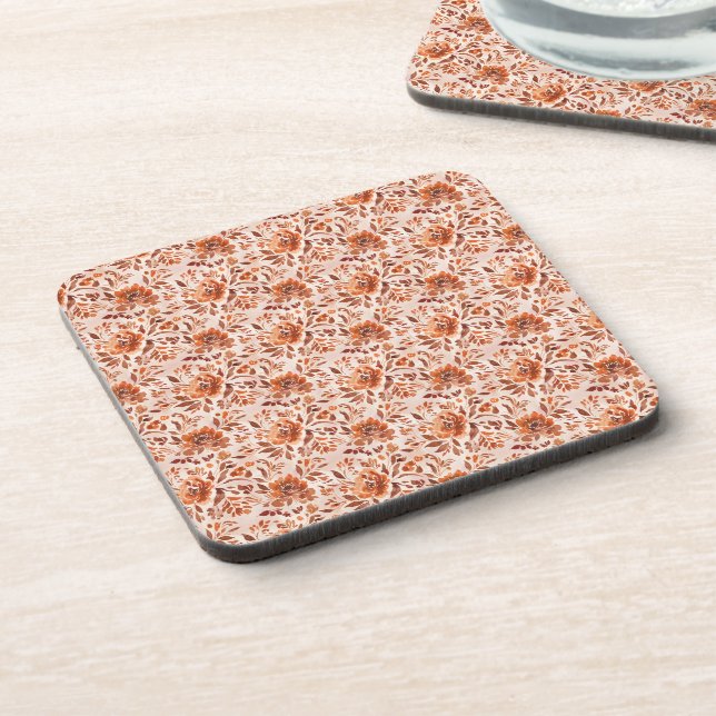 Abstract Floral Watercolor Pattern Autumn Colors Coaster (Left Side)