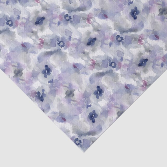Abstract Floral Watercolor Pattern Lavender Blue Tissue Paper (Detail)